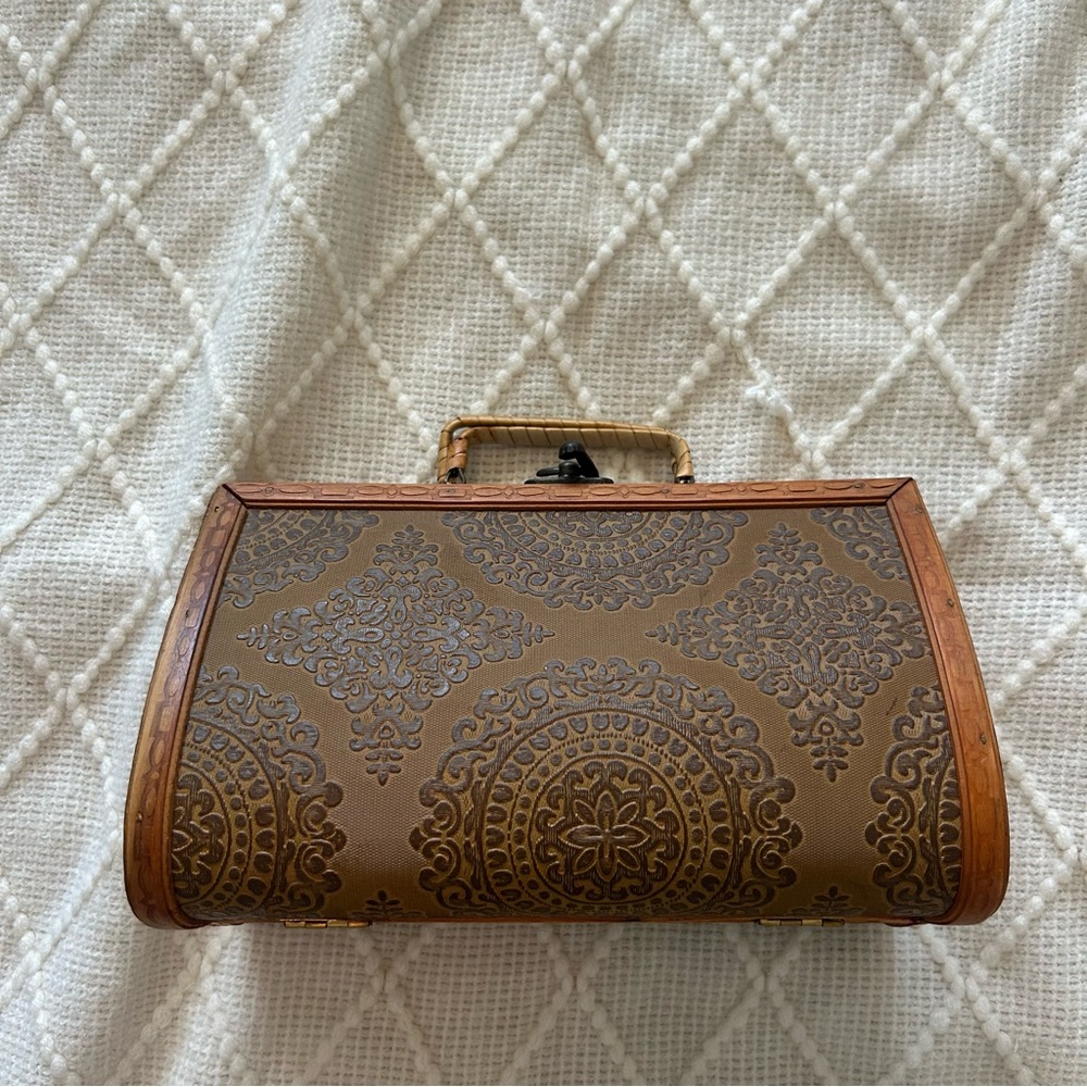 Vtg Antique Boho Wood Two Toned Patterned Handbag 1930s-1940s-1950s